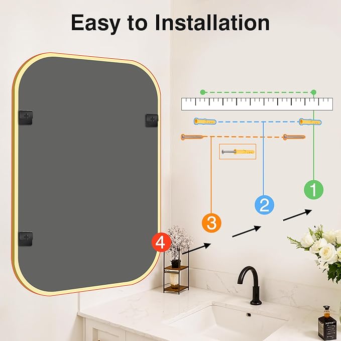 Bathroom Mirror for Wall, Gold Bathroom Vanity Mirror for Over Sink 24 x 36, HD Reflection Shatterproof Mirror for Living Room Bedroom Entryway, Metal Frame Rectangular Shape