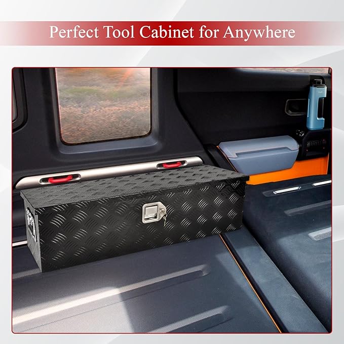 39''Inch Aluminum Truck Tool Box Truck Bed Toolbox Truck Trailer Chest Box Trailer Underbody Storage Organizer Waterproof Square Storage Organizer w/Lock & Keys Black(39" Lx13 Wx10 H)