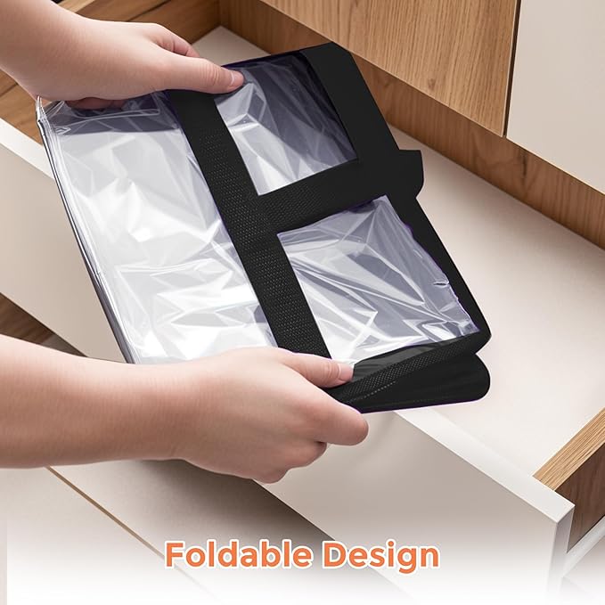 Budding Joy 6 Pack Clear Zippered Storage Bags for Clothes,40L Closet Organizers and Storage Containers Vinyl Moving Bag for Bedding, Linen, Blankets, Comforters, Clothing & Toys, Black