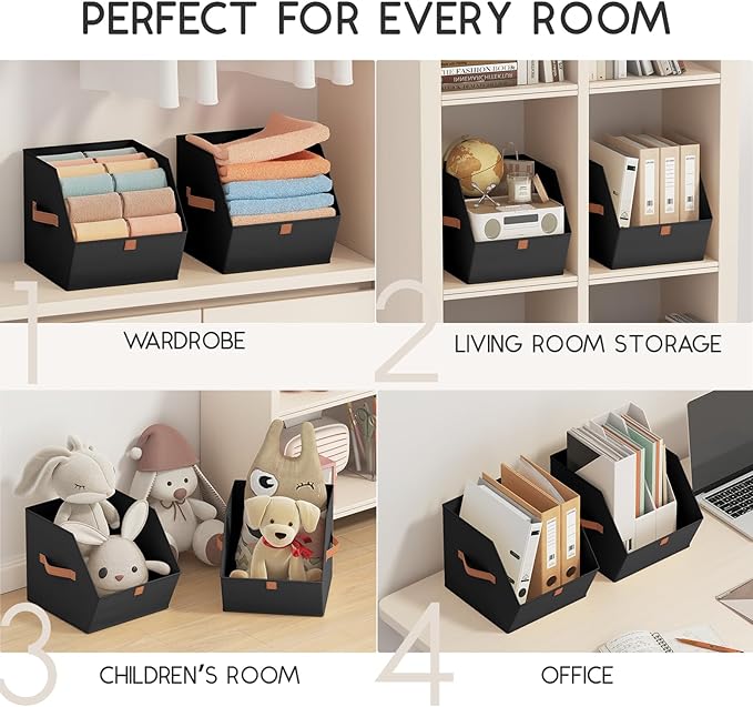Fabric Closet Storage Cubes - 6 Pack Square Storage Bins with Dual Handles for Clothes, Towels, Toys, Cube Storage Organizers for Bedroom, Nursery, Shelves, Closet, Small Spaces, Black