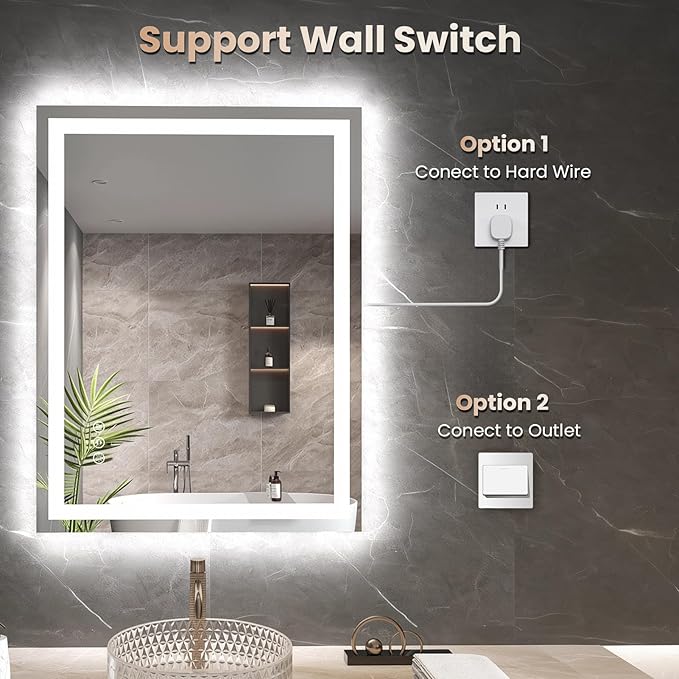 20"X28" LED Bathroom Mirror with Front Lights and Backlit, Anti-Fog, Dimmable, Shatter-Proof Tempered Glass, Lighted Bathroom Vanity Mirror for Wall with 3 Colors, Memory Function