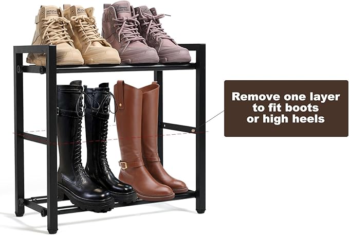 SALADAYS 3-Tier Expandable Shoe Rack, Adjustable Shoe Storage Shelf Organizer, Sturdy and Durable Metal Structure Free Standing Shoe Rack for Closet Entryway Doorway(Black)