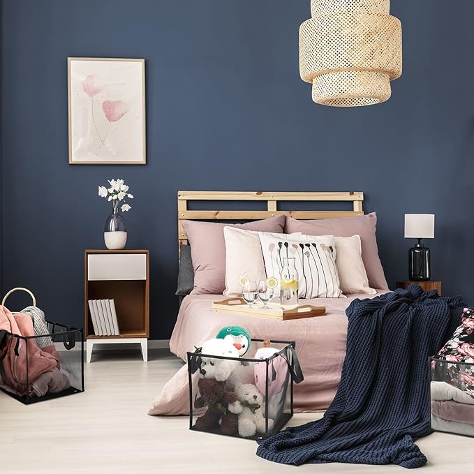 Zopeal 6 Pack Popup Laundry Hamper 13 Inch Collapsible Laundry Baskets with Handles Mesh Clothes Baskets Portable Single Layer Foldable Clothes Hamper Square Bin for Washing (Black,Single-layer)