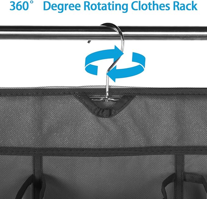 3Pcs 30 Large Pockets Dual Sided Hanging Shoe Organizer Double-Side Closet Storage Shelves with Rotating Hanger Space Saving Storage Bag Portable Shoe Rack Holder for Bedroom Laundry Room,Black