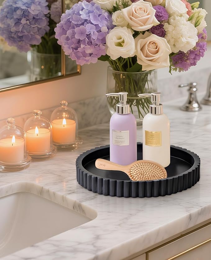 Round Decorative Tray for Coffee Table, Modern Round Coffee Table Tray for Home Decor, Table Centerpieces Serving Tray for Living Room, Office, Dining Room, Kitchen Island(Black)