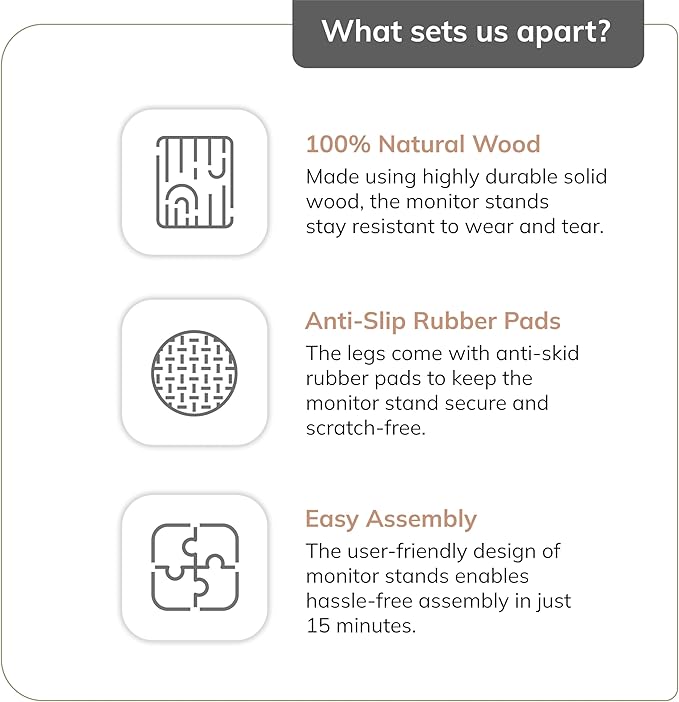 Anji Mountain Wooden Monitor Stand - Elegant Monitor Riser,Perfect Monitor Stand for Desk Organization, Durable Wood Construction monitor stands,Enhances Ergonomics and Workspace Efficiency,White Wash