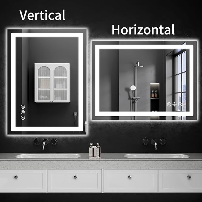40"x30" LED Bathroom Mirror with Lights, Dimmable, Anti-Fog, Lighted Bathroom Vanity Mirror for Wall, Backlit + Front Lit, Memory Function, Shatter-Proof, Tempered Glass