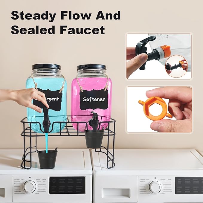 128OZ Laundry Detergent Dispenser, Glass Liquid Laundry Soap Dispenser, 2 Pack Fabric Softener Dispenser for Laundry Room