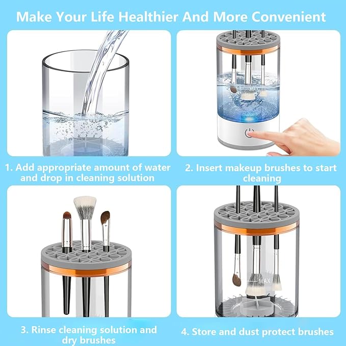 Electric Makeup Brush Cleaner Efficient Deep Cleaning and Drying of Mmake-Up Brushes Portable Automatic USB Cosmetic Brushes Cleaner Tool for All Size Beauty Makeup Brush Set(White)