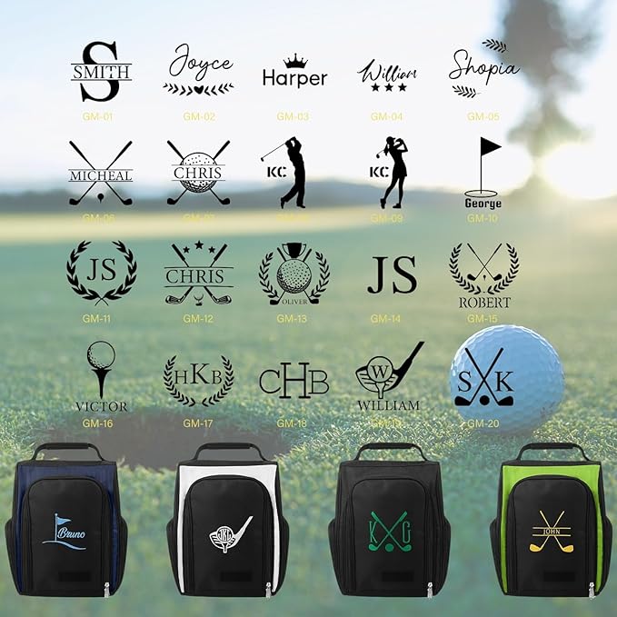 Personalized Golf Shoe Bag for Men, Custom Golf Bag with Embroidered Name, Zipper Sports Shoe Carrier with Top Strap and Side Pockets for Socks, Towels, Gloves, Large Capacity, Golfer Gifts