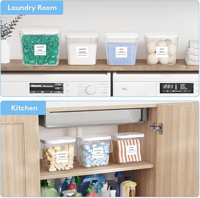 Lifewit Laundry Pods Container with Pop-up Lid, Detergent Dispenser, Dryer Sheet Holder, Laundry Room Organization Storage Jars for Washing Powder, Soap, Scent Booster Beads,0.72+1.2gal, 5 Pcs