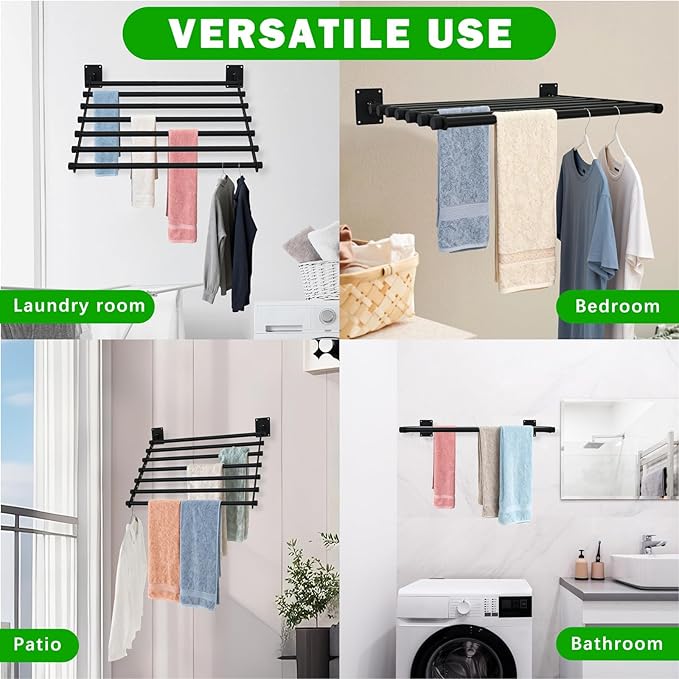 Wall Mounted Drying Rack, 57 Inches Wall Laundry Drying Rack Collapsible Indoor Clothes Drying Rack for Hanging Clothes