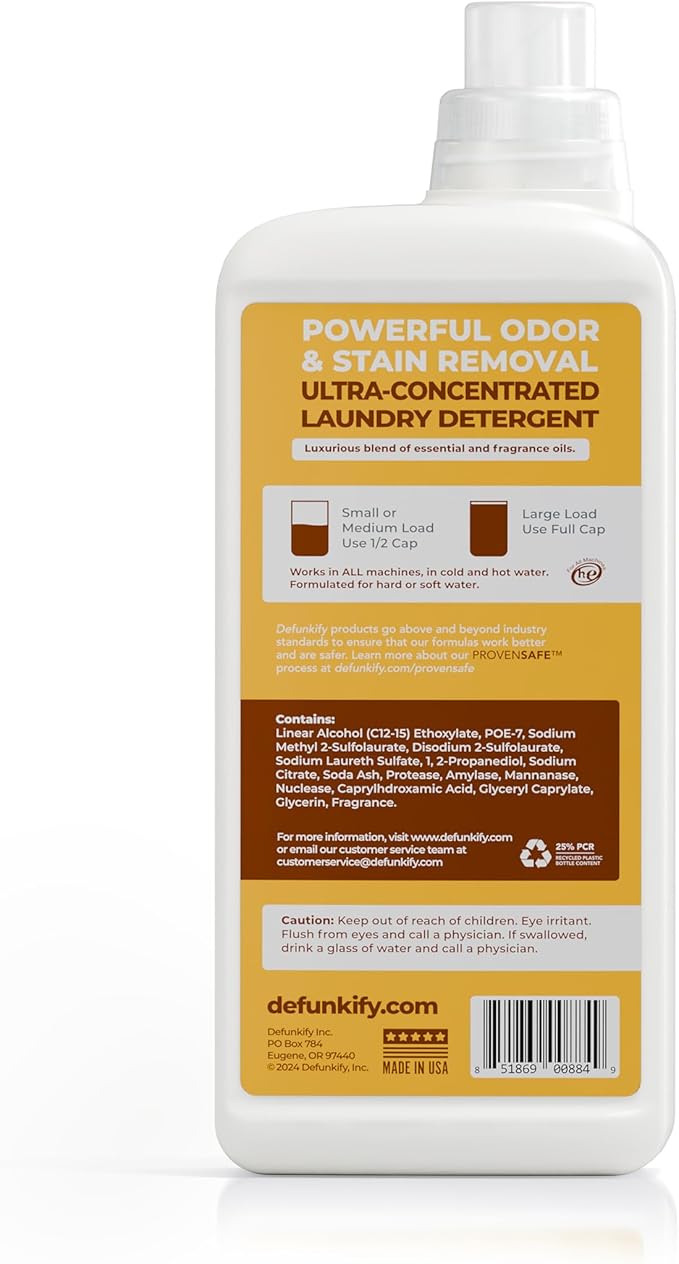 Laundry Detergent 124 Load. 'Amberwood & Citrus' Essential Oil Liquid Laundry Detergent Washing Soap for Sensitive Skin. ProvenSafeโข Cleaning Supply w/Odor & Stain Remover for Activewear & All Fabrics