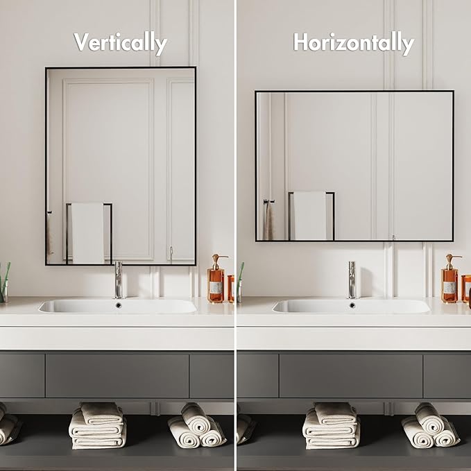 40x32 Inch Black Framed Bathroom Mirror, Matte Black Vanity Mirror Farmhouse, Large Rectangle Wall Mirror, Anti-Rust, Tempered Glass, Shatter-Proof, Easy to Install Vertically/Horizontally