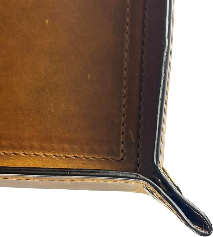 Tolredo Handmade Top Grain Leather Valet Tray – Elegant Organizer for Wallet, Keys, and Phone – Rich Brown (Pack of 1)