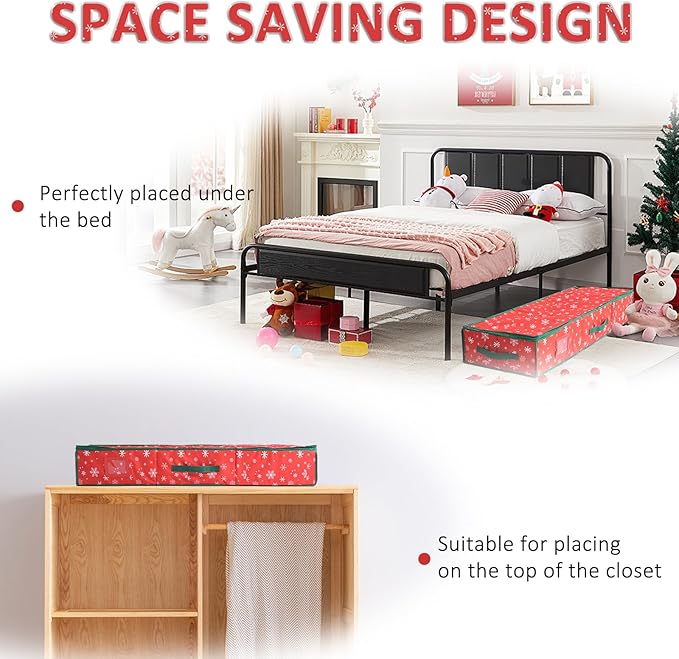42'' Christmas Wrapping Paper Storage Organizer 600D Oxford Fabric Xmas Accessories Containers Bag Durable Fabric, Accessory Pockets for Ribbons, Gift Wrap Storage Bin(Red)
