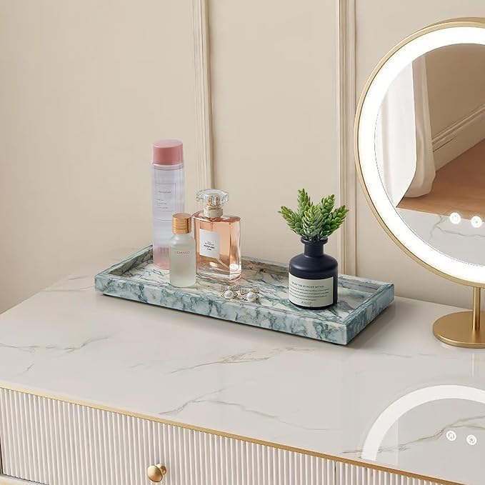 Luxury Natural Small Marble Tray for Bathroom Vanity and Kitchen Sink, Stone Countertop Organizer for Soap Dispenser, Jewelry, Perfume, Candle, Ring, Home Decor, Non-Resin Non-Ceramic