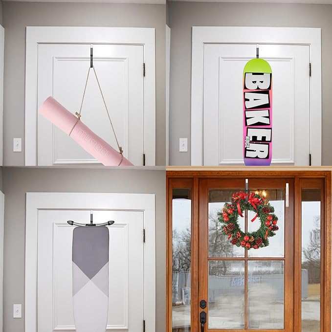 2 Pack Over The Door Hooks(L=7"), Over Door Hanger, Heavy Duty No Drill Hanger for Towels, Coats, Hats, Bags in Bathroom, Bedroom, Kitchen, Living Room-Black