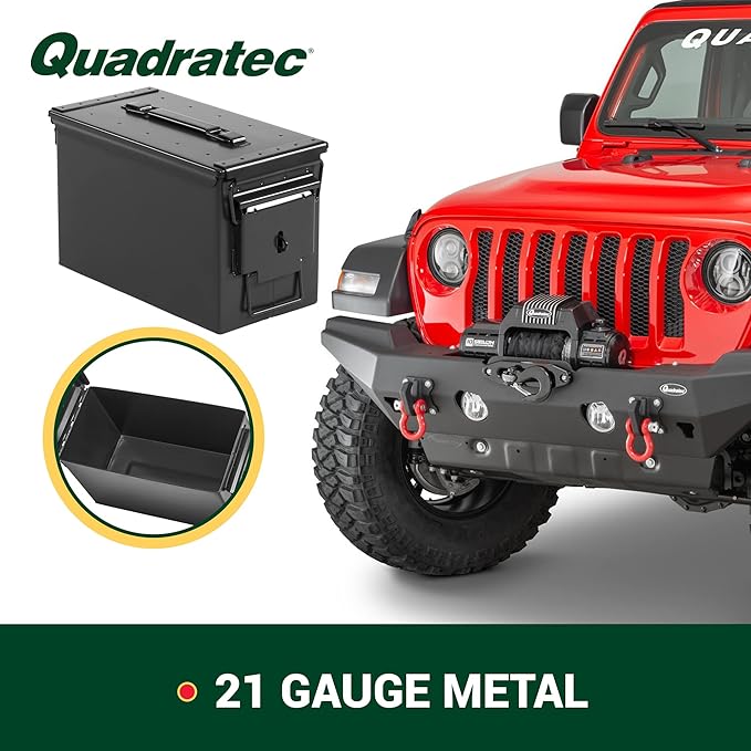 Quadratec 50 Cal Ammo Can, Black - Waterproof Ammo Box - Steel Ammo Storage Case - Fits Jeep Wrangler CJ YJ TJ JK JL & Gladiator JT - Overlanding, Tools, First Aid & Tow Recovery Gear Storage