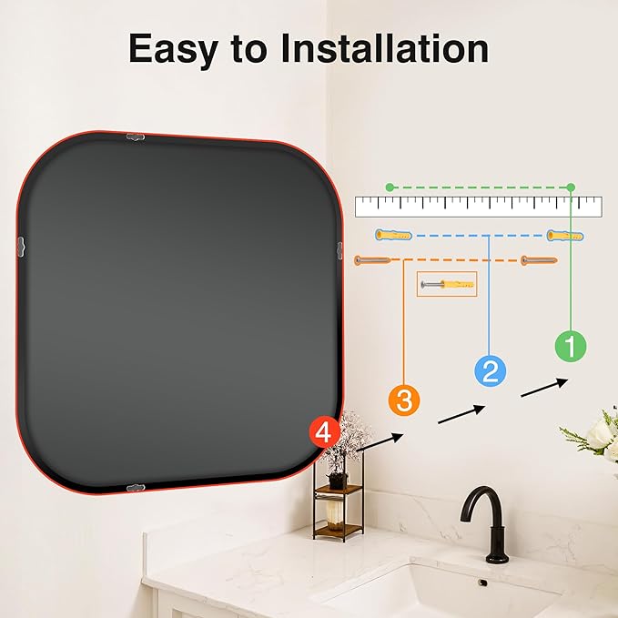 Bathroom Mirror for Wall, Black Bathroom Vanity Mirror for Over Sink 35 x 35, HD Reflection Shatterproof Square Mirror for Living Room Bedroom Entryway, Metal Frame