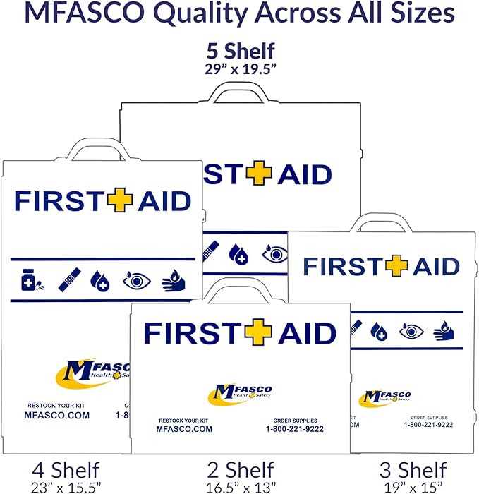 MFASCO 5-Shelf First Aid Kit - 2021 OSHA Compliant Class B, Wall Mount First Aid Cabinet for Businesses & Industrial - Ideal for Office Use - Deluxe Metal First Aid Box, Commercial First Aid Kit