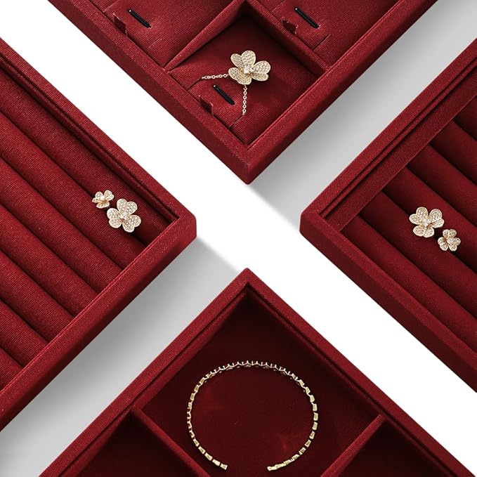 Linen Stackable Ring Ear Studs Display Tray, Premium Rings Storage Tray, Jeweler Shop Counter Showcase Table Top Organizers, Makeup Table Drawer Insert Jewelry Tray