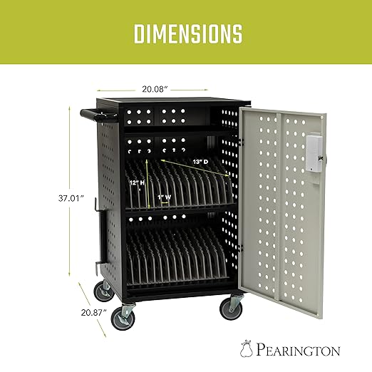 Pearington 30 Device Charging Cart with Electric Key Card Lock, Charger Organization, Cable Management, Laptop-Chromebook Charging Mobile Storage Station, Black and Grey