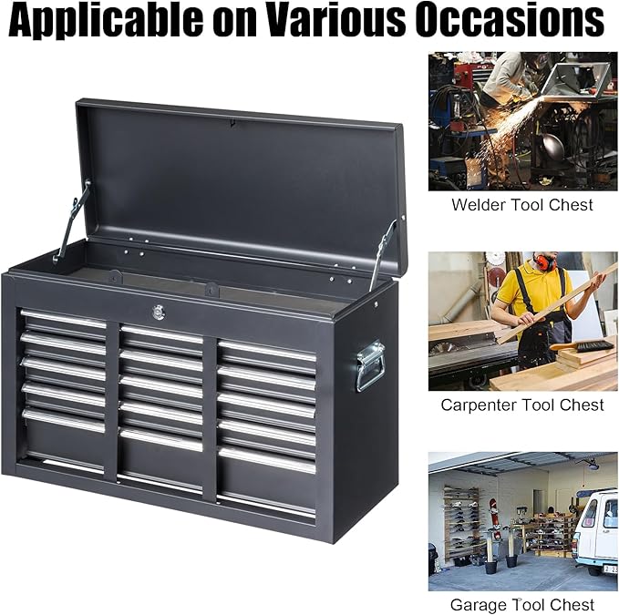 Winado 24" Portable Tool Box, 5 Drawers & Top Storage Tray Tool Box with Drawers, Lockable Metal Tool Chest Cabinet for Garage, Warehouse, Repair Shop & Home