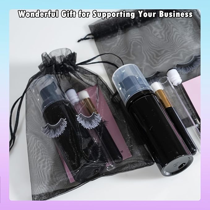 50PCS Lash Shampoo Bottles Brushes Set, Empty Lash Shampoo Bottle, Lash Cleaning Brush, Eyelash Extension Tube Brush, Instructions Cards, Aftercare Bags for Lash Business Clients (50pcs in black)