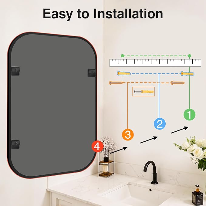 Bathroom Mirror for Wall, Black Bathroom Vanity Mirror for Over Sink 24 x 36, HD Reflection Shatterproof Mirror for Living Room Bedroom Entryway, Metal Frame Rectangular Shape