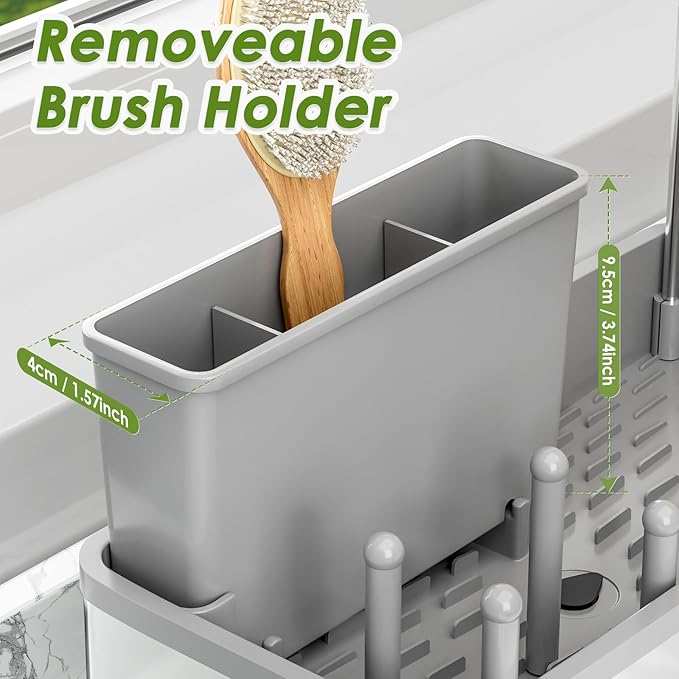 Stainless Steel Sink Caddy, Sponge Holder for Kitchen Sink with Brush Holder & Dishcloth Rack, Rustproof Sink Organizer Countertop, Soap Dispenser Kitchen Organizers Storage Essentials (Gray)