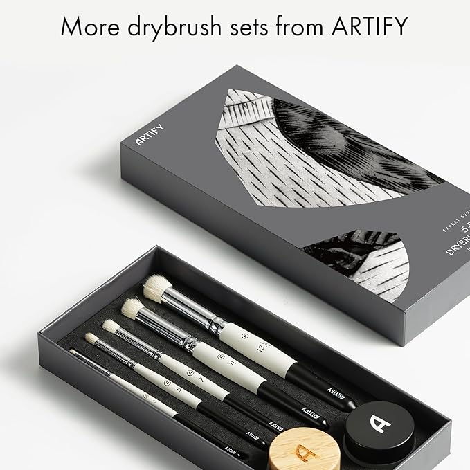 ARTIFY Drybrush Set of 5 Sizes: Expert Series Dry Brush for Effortless Miniature, Model, Ceramics Painting - Hobby Detail Small Acrylic Oil Paint Brushes for Tabletop & Wargames Miniatures