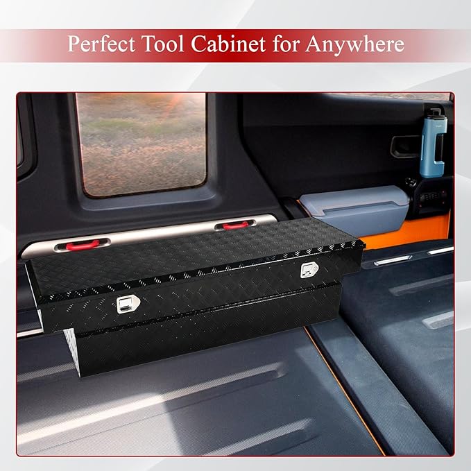 70''Inch Aluminum Truck Tool Box Truck Bed Toolbox Truck Trailer Chest Box Trailer Underbody Storage Organizer Waterproof Square Storage Organizer w/Lock & Keys Black(69.88" Lx20 Wx17.5 H)