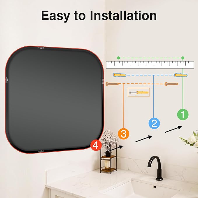 Bathroom Mirror for Wall, Black Bathroom Vanity Mirror for Over Sink 30 x 30, HD Reflection Shatterproof Square Mirror for Living Room Bedroom Entryway, Metal Frame