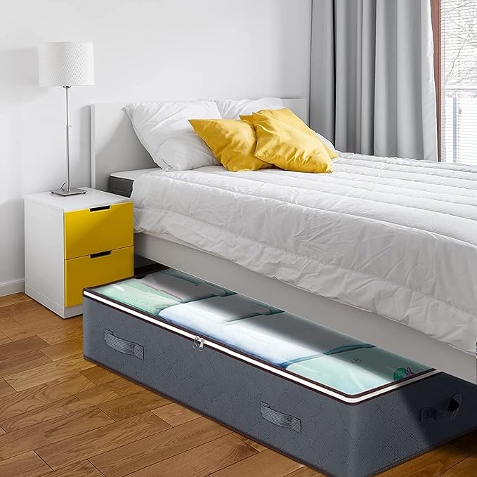 90L Under Bed Storage Containers, Underbed Toy Organizers and Clothing Storage Bags, Closet Storage Bins with Clear Lids for Bed Sheets Blanket Clothes Comforter Bedding Bedroom Dorm, 2 Pack