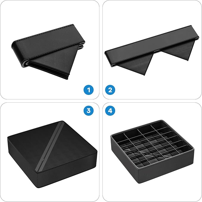 Fashion Leather Sock Underwear Drawer Organizer clothes, Closet Dividers,64 Cell (16+24+24) Foldable Leather Storage Box for Panties, Ties, Accessories(3 Pack)