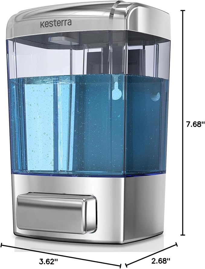 Manual Soap Dispenser, 23.7oz/700ml Wall Mount Soap Dispenser, Large Capacity Kitchen Bathroom Hand Soap Pump, Commercial Refillable Shampoo Shower Gel Lotion Dispenser, Chrome B