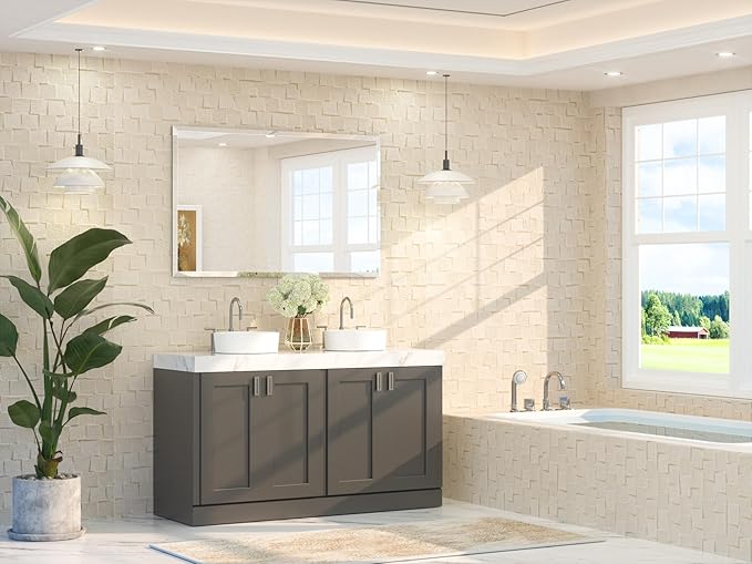 TETOTE 48" x 30" Large Rectangle Mirror with Frameless Tempered Beveled Edge for Vanity and Bathroom