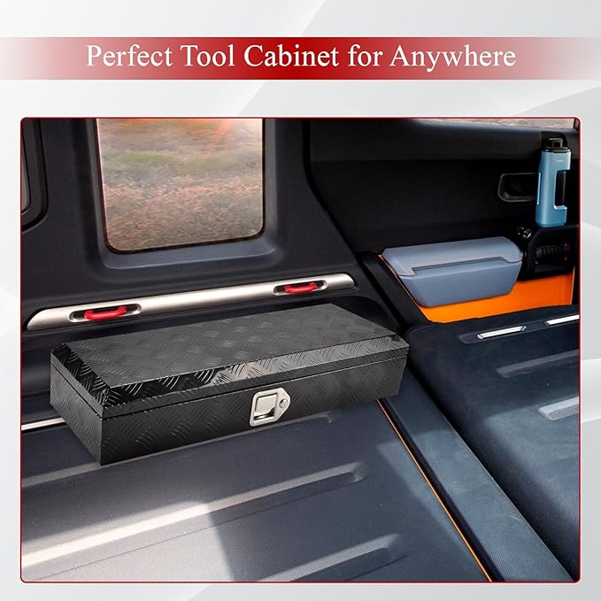 34.5''Inch Aluminum Truck Tool Box Truck Bed Toolbox Trailer Chest Box Trailer Storage Organizer Waterproof Square Storage Organizer w/Lock&Keys Black(34.5" Lx13'' Wx6.5'' H)