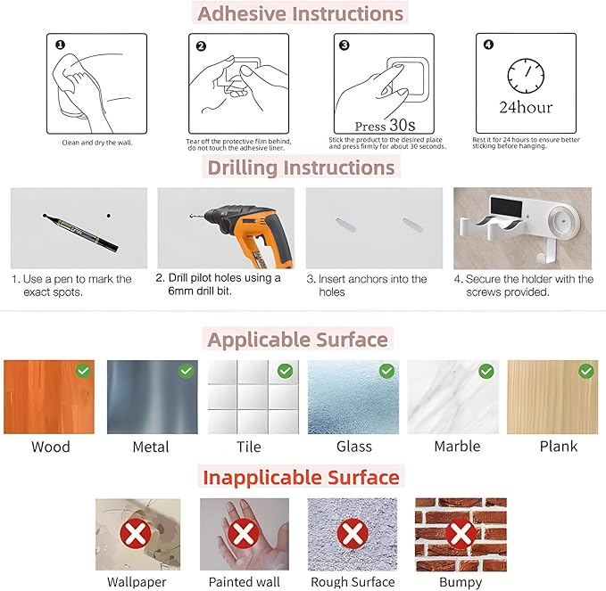 Hair Dryer Holder Wall Mounted, Hair Dryer Organizer Self Adhesive Compatible with Dyson Blow Dryer Holder Aluminum BlowDryer Holder Wall Mounted for Bathroom White