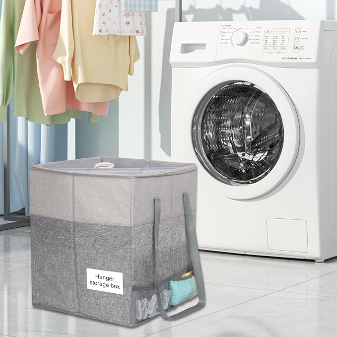 Clothes Hanger Organizer Bag with Lid,Rigid Hanger Storage Containers,Hanger Caddy Organizer Box with Handle and Label Window Keep Closet Laundry Rooms Tidy (Grey)