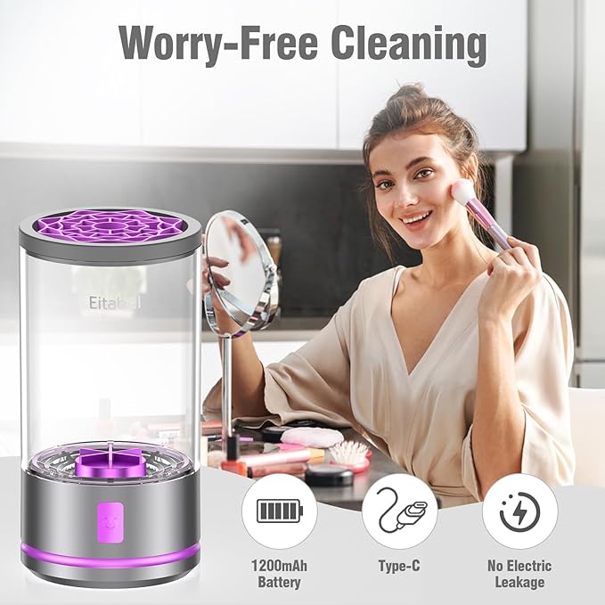 Makeup Brush Cleaner machine, 2 in 1 Makeup Brush Cleanser & Washer, 7000 RPM High-Speed Deep Cleaning, Portable Automatic Cosmetic Brush Cleaner for Foundation Brush Sponge, Purple