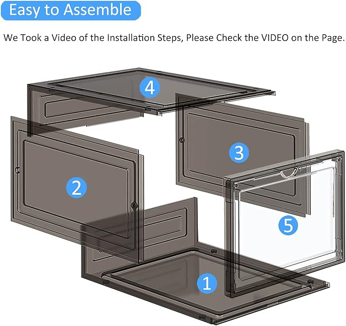 Large Black Shoe Storage Boxes Stackable, 12 Pack Hard Plastic Shoe Storage Organizer with Magnetic Door, Shoe Container Sneaker Storage Display Case Fit up to US Size 12 Black
