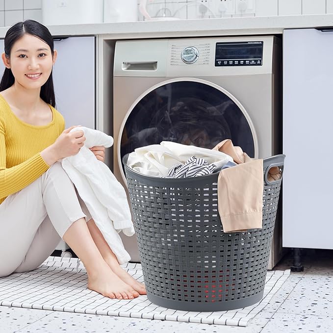 40 L Waterproof Plastic Tall Flex Laundry Basket with Handles, 6 Packs