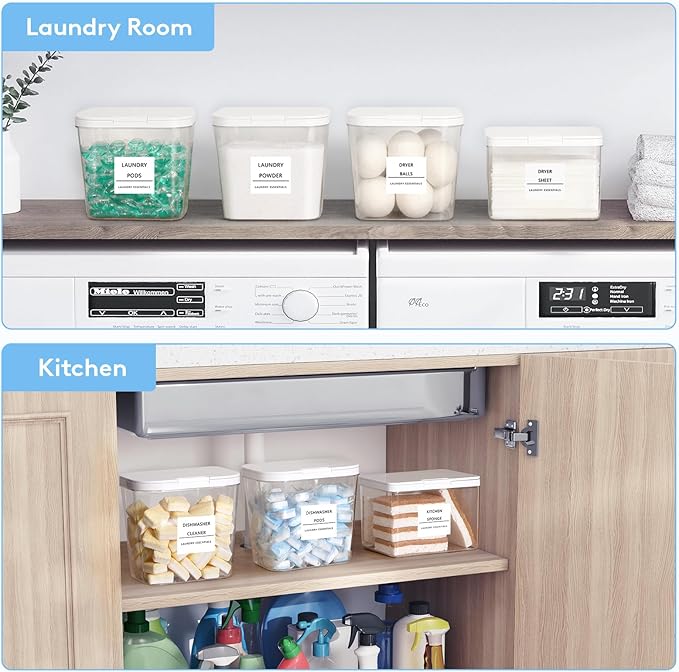 Lifewit Laundry Pods Container with Pop-up Lid, Detergent Dispenser, Dryer Sheet Holder, Laundry Room Organization Storage Jars for Washing Powder, Soap, Scent Booster Beads,0.5+0.72gal, 6 Pcs