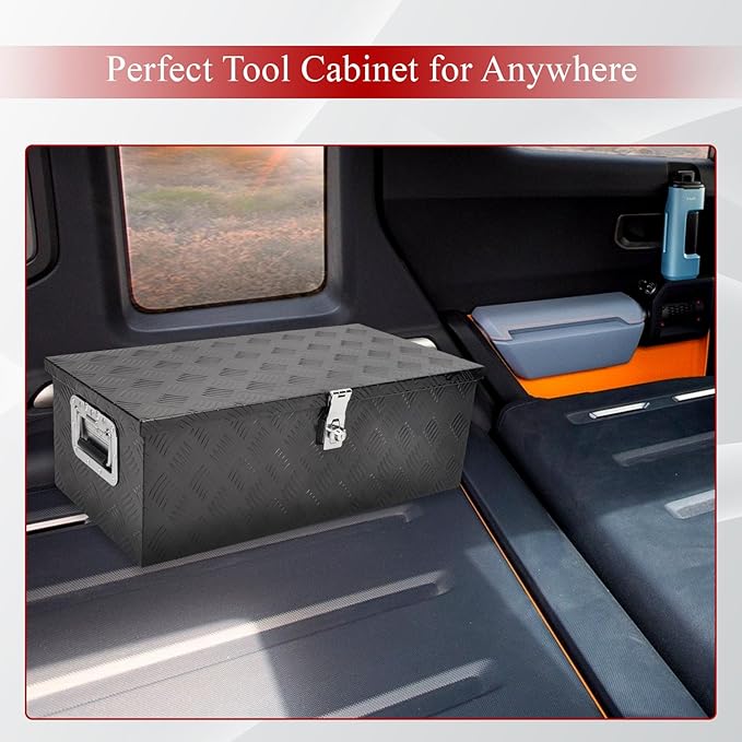 30''Inch Aluminum Truck Tool Box Truck Bed Toolbox Truck Trailer Chest Box Underbody Storage Organizer Waterproof Square Storage Organizer w/Side Handle Lock & Keys Black(30" Lx13 Wx10 H)
