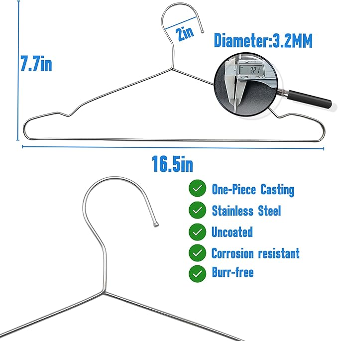 Wire Hangers 100 Pack, Heavy Duty, Space Saving, Stainless Steel, Silver, 16.5inches Closet Hangers for Hanging Coats, Suits, Jackets, Shirts,T-Shirt