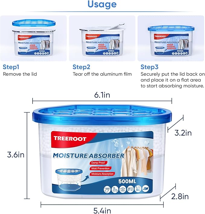 10 Pack Moisture Absorbers, 10.6 OZ Humidity Absorber Bucket, Moisture Absorbers for Closet, Dehumidifier Bucket for Wardrobes、 Kitchens and Bathrooms, Fragrance Free Humidity Absorber