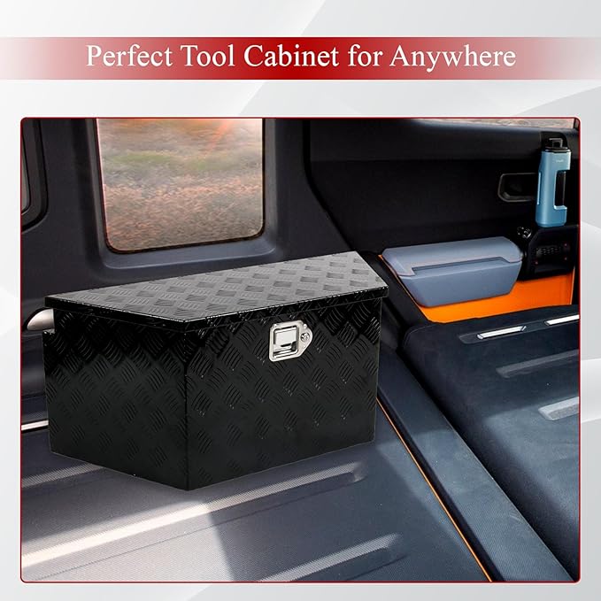 34''Inch Aluminum Trailer Tongue Tool Box Truck Bed Toolbox Truck Trailer Chest Box Underbody Storage Organizer Waterproof Square Storage Organizer w/Lock & Keys Black(34" Lx14.5 Wx15 H)