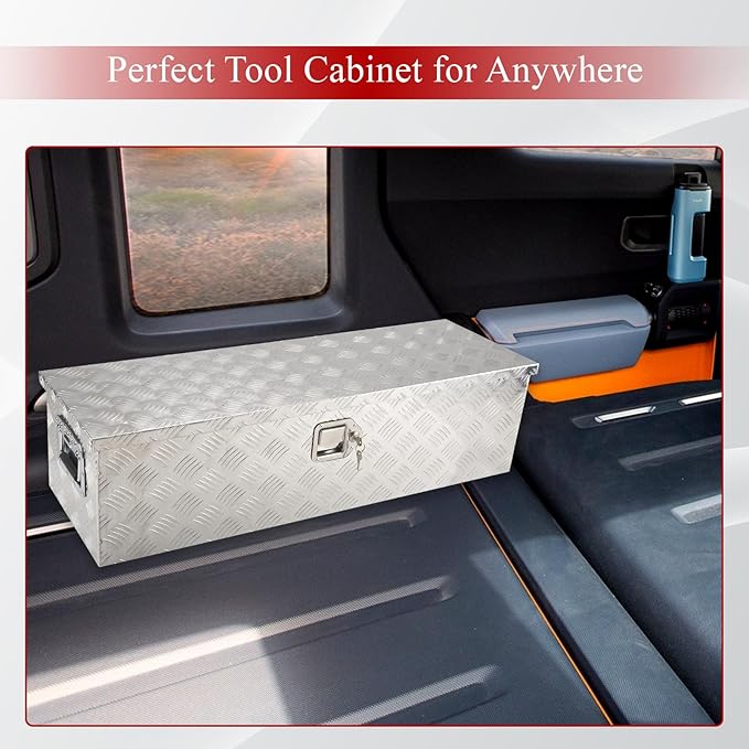 39''Inch Aluminum Truck Tool Box Truck Bed Toolbox Truck Trailer Chest Box Trailer Underbody Storage Organizer Waterproof Square Storage Organizer w/Lock & Keys Silver(39" Lx13 Wx10 H)